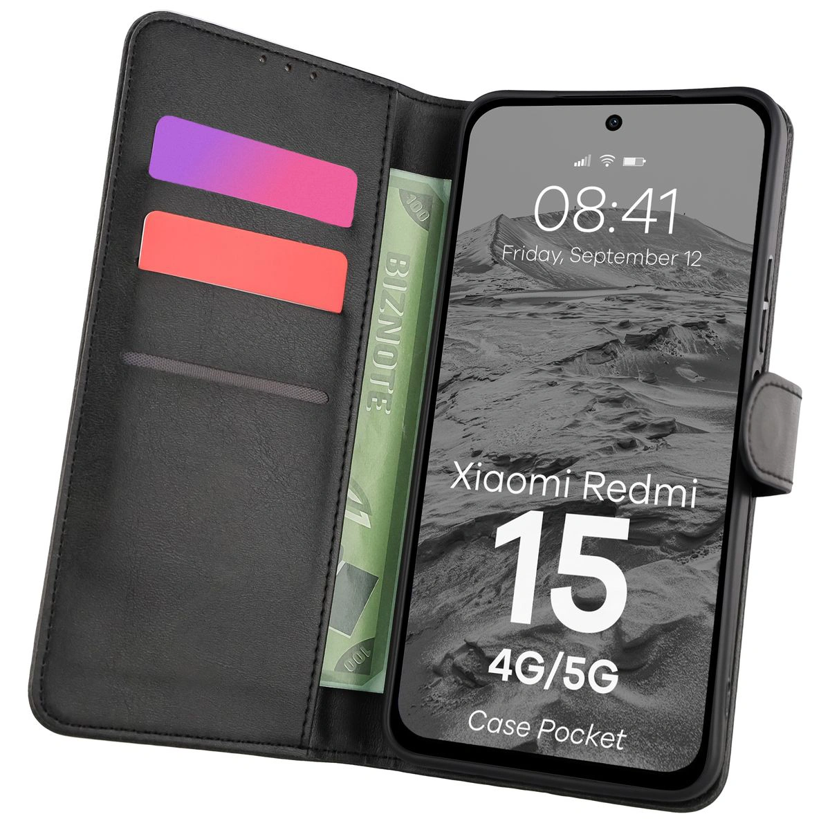Etui z klapką z miejscem na karty Bizon Case Pocket do Redmi 15 4G/5G